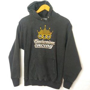 BUD Budweiser Racing Mens M Reverse Weave Sweatshirt Hooded Beer NASCAR Hoodie